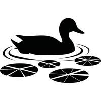 A duck swimming in a pond with lily pads vector