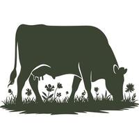 Silhouette of a cow grazing in the grass vector