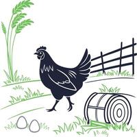 Chicken and eggs on a farm vector