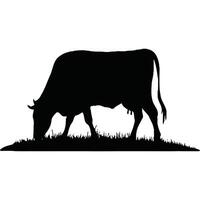 Silhouette of a cow grazing on grass vector