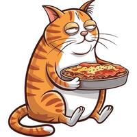 A cartoon cat holding a pizza vector