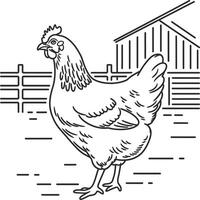 A chicken in a pen coloring page vector