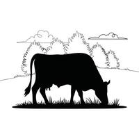 Cow grazing in the field illustration vector