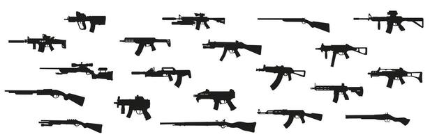 Semi automatic, carbine. Army and police weapons. Shotgun and guns set. Powerful deadly. vector