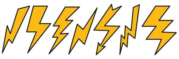 Different lightnings for illustrations. Lightning. Natural disaster. Bright lightnings. vector