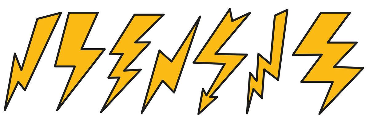 Different lightnings for illustrations. Lightning. Natural disaster. Bright lightnings.