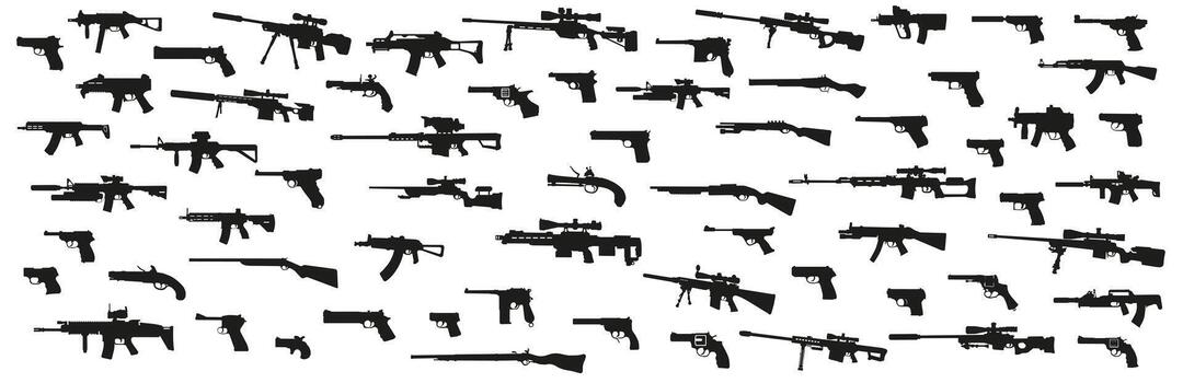 A large set of modern and not only small arms in . A variety of small arms. vector