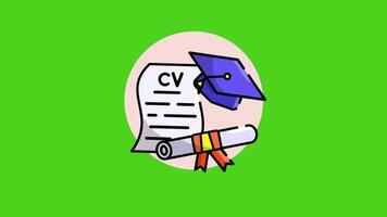 A green background with a diploma and cap in a fresh graduate icon animation style, set against a green screen, ideal for graduation, education, or academic projects. video