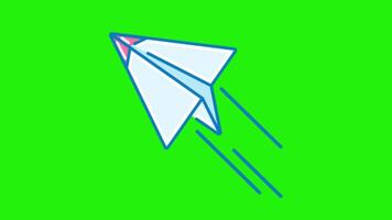 An animated paper airplane flying in the air, set against a green background, symbolizing movement, creativity, and innovation video