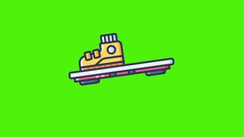 A skateboard with a hand on it in a hoverboard icon animation on a green screen background, ideal for sports, technology, and animation projects related to skating. video