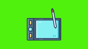 A tablet with a pen icon animation displayed on a green background, representing digital creativity, design tools, or modern technology in a sleek 2D animation style. video