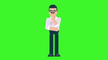 A man standing and thinking, 2D character animation on a green screen background, ideal for creative, brainstorming, or reflective-themed projects. video