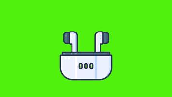 A flat icon animation of Bluetooth wireless headphones on a green screen background, ideal for tech, audio, or wireless communication projects. video