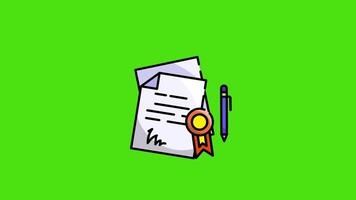 A green background with a pen and paper agreement icon animation in 2D style, symbolizing contracts, signatures, or agreements with smooth motion and modern design. video