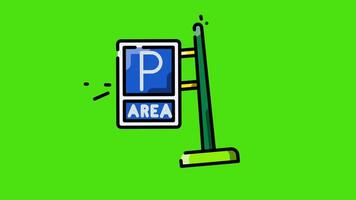 Parking area icon animation on a green background featuring a sign that says Parking Area with smooth motion and modern design ideal for transportation or parking apps. video