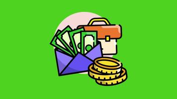 Money in an envelope and a briefcase icon animation, symbolizing finance, business, and transaction with smooth motion, set in a clean, modern design. video
