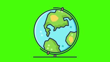 The Earth on a green background in 2D animation style, designed as a globe icon with smooth motion. video