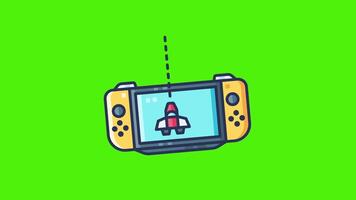 A game controller with a rocket icon animation on a green screen background, featuring a hand console icon animation, ideal for gaming, tech, and entertainment projects. video