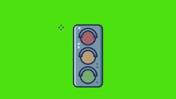 A traffic light icon animation on a green background, ideal for transportation, road safety, or signaling-related projects in 2D animation. video