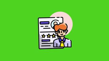 Cartoon man holding a resume icon animation on a green screen background, symbolizing job application and career opportunity. video