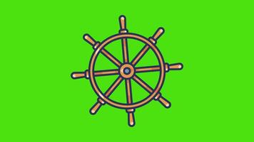 A ship wheel icon animation on a green background, featuring smooth motion and dynamic design, symbolizing navigation or control in a modern, clean style. video
