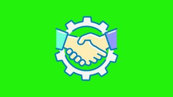 An animated handshake icon on a green background, symbolizing agreement, partnership, and collaboration, perfect for business themes video