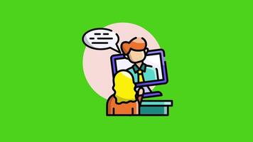 A man and woman sitting at a computer and talking in a job interview icon animation on a green screen background, ideal for HR, career, or job-related projects. video