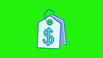 A dollar sign icon animation with a price tag in dollars, set against a green background, perfect for financial and shopping themes video