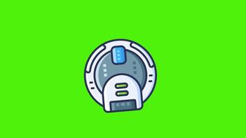 A cartoon robot vacuum on a green screen animation, designed with smooth motion, ideal for home automation, cleaning technology, or smart home-related projects. video