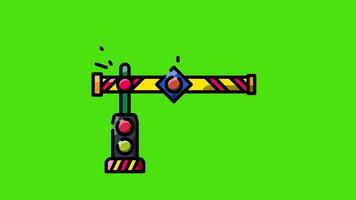 A green background with a traffic light and traffic sign, featuring a toll gate icon animation with smooth motion, ideal for transportation, traffic, or road projects. video