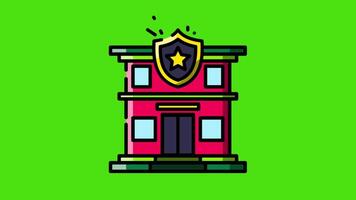 Police station icon animation with a green screen background, featuring a modern, clean design. video
