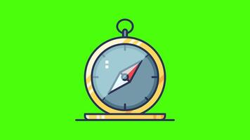 Animated compass icon spinning on a green screen background, symbolizing navigation, direction, and exploration, ideal for travel or adventure-themed projects video