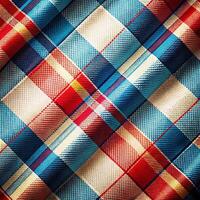 A red, blue and white plaid fabric photo