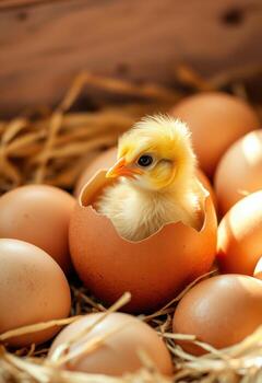 Baby chicken in egg shell photo