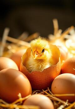 Fluffy Chick Emerging from Eggshell photo