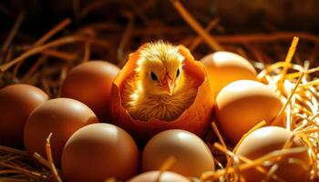 A chick that had just hatched from an egg looked around curiously photo