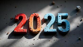 2025 text design in 3D with shadow effects and a vibrant color palette photo