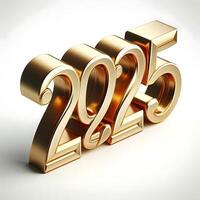2025 3d text golden design on white background photo