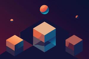 Abstract Geometric Cubes, Planets, Space, Isometric, Design, Art, Background, Gradient, Colors vector