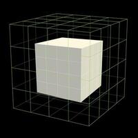 Graphic cube hologram with levitate cube inside vector