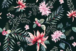 Seamless pattern of wild flowers and leaf painted in watercolor on green background.For fabric and wallpaper, Natur style.Hand drawn botanical floral pattern. vector