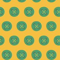 Seamless pattern featuring stylized green buttons with crossed stitching on a yellow background, ideal for textiles and design projects. vector