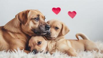 Adorable dogs cuddling together, surrounded by love and affection. photo