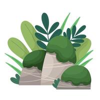 Location with bushes, grasses and stones for virtual games, nature theme, nature fragment in flat style. vector