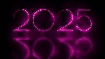 Neon glowing 2025 text animation on reflection background. New Year celebration. video