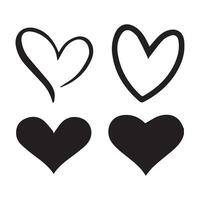 4 black heart shape set silhouette vector