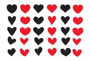 different Heart, love, simple red and black hearts isolated on white for Valentines day card or t-shirt design. Hand drawn style. illustration. vector
