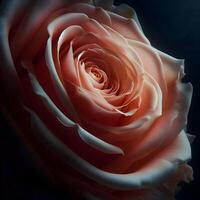 A close-up of a vibrant orange rose with delicate water droplets on its petals against a dark background. photo