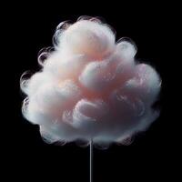 Pink cotton candy, reminiscent of a fluffy cloud, on a stick against a dark background, evoking simplicity and nostalgia. photo
