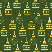 Green and yellow Christmas ornaments pattern vector